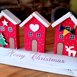 Karácsonyi házikók , egyedi fából készült asztali dekoráció , Karácsony, Karácsonyi lakásdekoráció, Karácsonyi falu, házikó, Famegmunkálás, MESKA