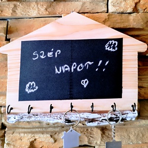 Házikó formájú fa fali kulcstartó üzenő táblával  - otthon & életmód - dekoráció - fali és függő dekoráció - fali kulcstartó - Meska.hu