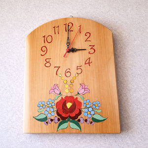 Kalocsai mintás fából készült falióra  - otthon & életmód - dekoráció - fali és függő dekoráció - falióra & óra - Meska.hu