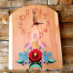 Kalocsai mintás fából készült falióra  - otthon & életmód - dekoráció - fali és függő dekoráció - falióra & óra - Meska.hu