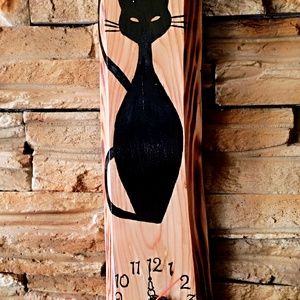 Fekete cicás fa falióra , Otthon & Életmód, Dekoráció, Fali és függő dekoráció, Falióra & óra, Famegmunkálás, MESKA