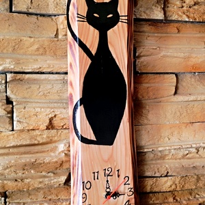 Fekete cicás fa falióra  - otthon & életmód - dekoráció - fali és függő dekoráció - falióra & óra - Meska.hu