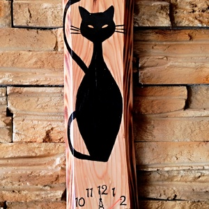 Fekete cicás fa falióra  - otthon & életmód - dekoráció - fali és függő dekoráció - falióra & óra - Meska.hu