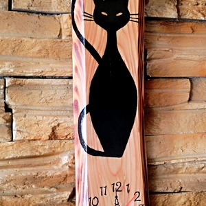 Fekete cicás fa falióra  - otthon & életmód - dekoráció - fali és függő dekoráció - falióra & óra - Meska.hu