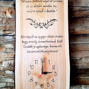 Egyedi, fából készült falióra nyugdíjas búcsúztató alkalmából idézettel  - Meska.hu