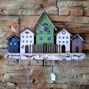 Színes házikós fali kulcstartó  - Meska.hu