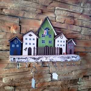 Színes házikós fali kulcstartó  - otthon & életmód - dekoráció - fali és függő dekoráció - fali kulcstartó - Meska.hu