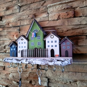 Színes házikós fali kulcstartó  - otthon & életmód - dekoráció - fali és függő dekoráció - fali kulcstartó - Meska.hu