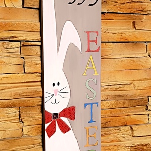 Happy Easter nyuszis fatábla - otthon & életmód - dekoráció - húsvéti asztaldíszek - Meska.hu