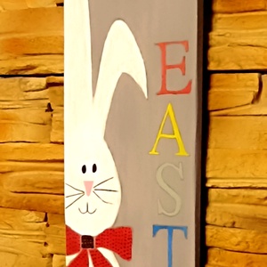 Happy Easter nyuszis fatábla - otthon & életmód - dekoráció - húsvéti asztaldíszek - Meska.hu