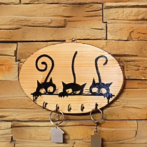 Fa fali kulcstartó fekete cicákkal - Meska.hu