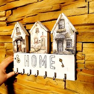 Házikós fa fali kulcstartó  - otthon & életmód - dekoráció - fali és függő dekoráció - fali kulcstartó - Meska.hu