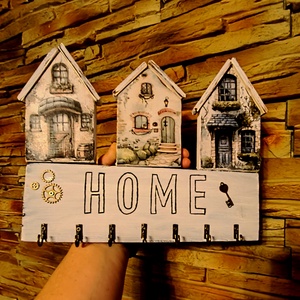 Házikós fa fali kulcstartó , Otthon & Életmód, Dekoráció, Fali és függő dekoráció, Fali kulcstartó, Famegmunkálás, MESKA