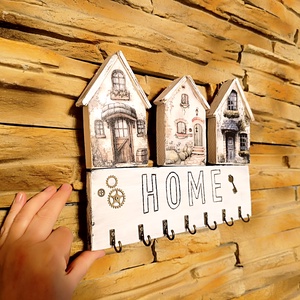 Házikós fa fali kulcstartó  - otthon & életmód - dekoráció - fali és függő dekoráció - fali kulcstartó - Meska.hu