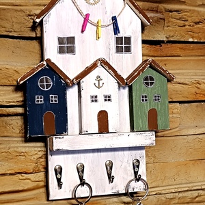 Egyedi, fából készült házikós fali kulcstartó  - otthon & életmód - dekoráció - fali és függő dekoráció - fali kulcstartó - Meska.hu