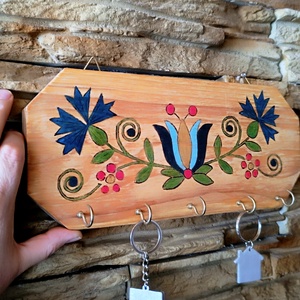 Virág mintás fa fali kulcstartó  - otthon & életmód - dekoráció - fali és függő dekoráció - fali kulcstartó - Meska.hu