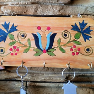 Virág mintás fa fali kulcstartó  - otthon & életmód - dekoráció - fali és függő dekoráció - fali kulcstartó - Meska.hu