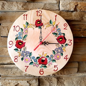 Kalocsai mintás fa falióra , Otthon & Életmód, Dekoráció, Fali és függő dekoráció, Falióra & óra, Famegmunkálás, MESKA