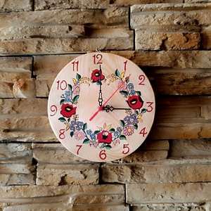 Kalocsai mintás fa falióra  - otthon & életmód - dekoráció - fali és függő dekoráció - falióra & óra - Meska.hu