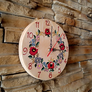 Kalocsai mintás fa falióra  - otthon & életmód - dekoráció - fali és függő dekoráció - falióra & óra - Meska.hu