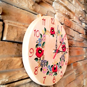 Kalocsai mintás fa falióra  - otthon & életmód - dekoráció - fali és függő dekoráció - falióra & óra - Meska.hu