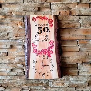 Fából készült falióra 50.házassági évforduló alkalmából , Otthon & Életmód, Dekoráció, Fali és függő dekoráció, Falióra & óra, Famegmunkálás, MESKA