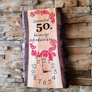 Fából készült falióra 50.házassági évforduló alkalmából  - otthon & életmód - dekoráció - fali és függő dekoráció - falióra & óra - Meska.hu