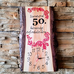Fából készült falióra 50.házassági évforduló alkalmából  - otthon & életmód - dekoráció - fali és függő dekoráció - falióra & óra - Meska.hu