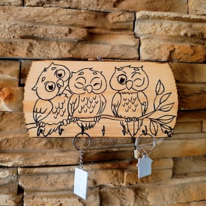 Kézműves baglyos fali kulcstartó , Otthon & Életmód, Dekoráció, Fali és függő dekoráció, Fali kulcstartó, Famegmunkálás, MESKA