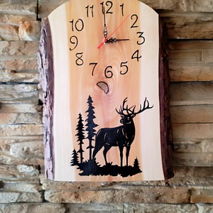 Fából készült falióra erdei szarvassal, Otthon & Életmód, Dekoráció, Fali és függő dekoráció, Falióra & óra, Famegmunkálás, MESKA