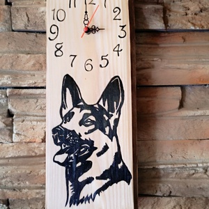 Fa falióra németjuhász kutyussal  - otthon & életmód - dekoráció - fali és függő dekoráció - falióra & óra - Meska.hu