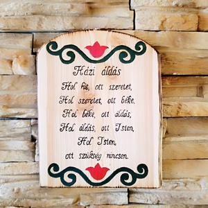 Házi áldás fa falikép virág mintával  - Meska.hu