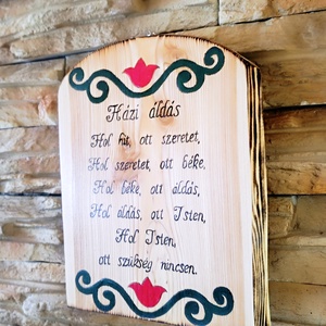 Házi áldás fa falikép virág mintával  - otthon & életmód - vallás - házi áldás - Meska.hu