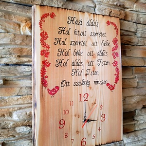 Nagyméretű fából készült falióra Házi áldással és magyar motívummal - otthon & életmód - vallás - házi áldás - Meska.hu