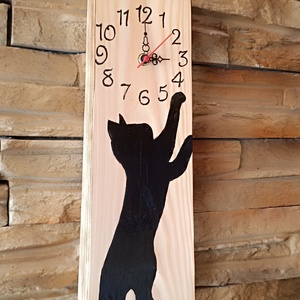 Fa falióra fekete macska , Otthon & Életmód, Dekoráció, Fali és függő dekoráció, Falióra & óra, Famegmunkálás, MESKA