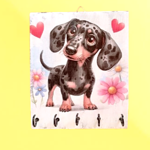 Fali kulcstartó aranyos kis tacskó kutyussal , Otthon & Életmód, Dekoráció, Fali és függő dekoráció, Fali kulcstartó, Famegmunkálás, MESKA