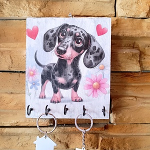 Fali kulcstartó aranyos kis tacskó kutyussal  - otthon & életmód - dekoráció - fali és függő dekoráció - fali kulcstartó - Meska.hu