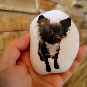 Egyedi,megrendelésre készült díszkő Rőzsike kutyussal, Otthon & Életmód, Dekoráció, Asztal és polc dekoráció, Kavics & Kő, Decoupage, transzfer és szalvétatechnika, MESKA