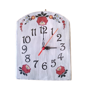 Vintage stílusú fa falióra kalocsai mintával díszítve  - otthon & életmód - dekoráció - fali és függő dekoráció - falióra & óra - Meska.hu