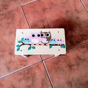 Gyerek sámli bagoly családdal  - baba - mama - babaszobabútor - gyerek szék, sámli - Meska.hu