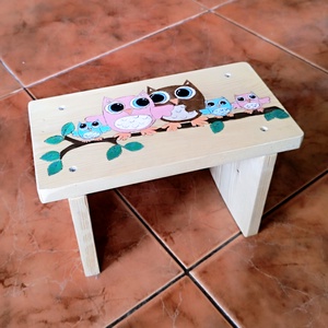 Gyerek sámli bagoly családdal  - baba - mama - babaszobabútor - gyerek szék, sámli - Meska.hu