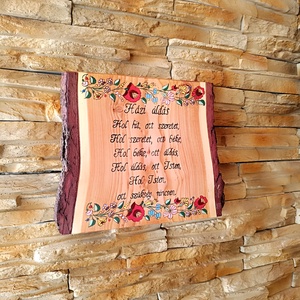 Házi áldás egyedi fa falikép kalocsai mintával  - otthon & életmód - vallás - házi áldás - Meska.hu