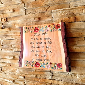 Házi áldás egyedi fa falikép kalocsai mintával  - otthon & életmód - vallás - házi áldás - Meska.hu