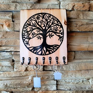 Fa fali kulcstartó életfával díszítve  - otthon & életmód - dekoráció - fali és függő dekoráció - fali kulcstartó - Meska.hu