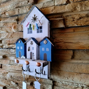 Tengerparti stílusú fa kulcstartó-dekoratív házikós falidísz - otthon & életmód - dekoráció - fali és függő dekoráció - fali kulcstartó - Meska.hu