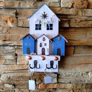 Tengerparti stílusú fa kulcstartó-dekoratív házikós falidísz - otthon & életmód - dekoráció - fali és függő dekoráció - fali kulcstartó - Meska.hu