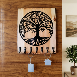 Fa fali kulcstartó életfával díszítve , Otthon & Életmód, Dekoráció, Fali és függő dekoráció, Fali kulcstartó, Famegmunkálás, MESKA