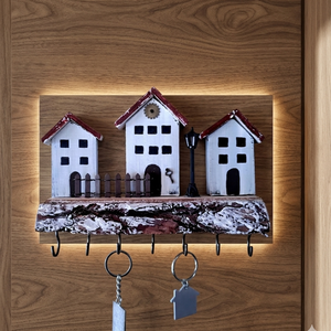 Fali kulcstartó rusztikus fán utca részlettel, Otthon & Életmód, Dekoráció, Fali és függő dekoráció, Fali kulcstartó, Famegmunkálás, MESKA