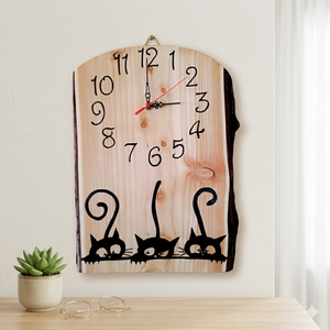 Három fekete cica falióra , Otthon & Életmód, Dekoráció, Fali és függő dekoráció, Falióra & óra, Famegmunkálás, Gravírozás, pirográfia, MESKA
