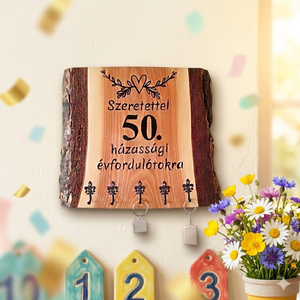Egyedi, fából készült fali kulcstartó 50.házassági évforduló alkalmából , Otthon & Életmód, Dekoráció, Fali és függő dekoráció, Fali kulcstartó, Famegmunkálás, MESKA